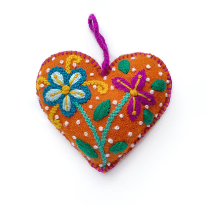 Embroidered Ornament; Colorful Hearts (Handmade)