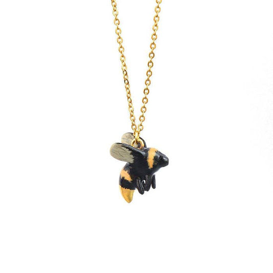 Necklace; Midas Bee By Camp Hollow (Hand-Painted Porcelain, 24K Gold Steel Chain)
