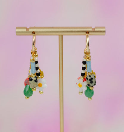 Earrings; Della Dangle (Colorful Beaded Charms, Gold Plated) By Jill Makes