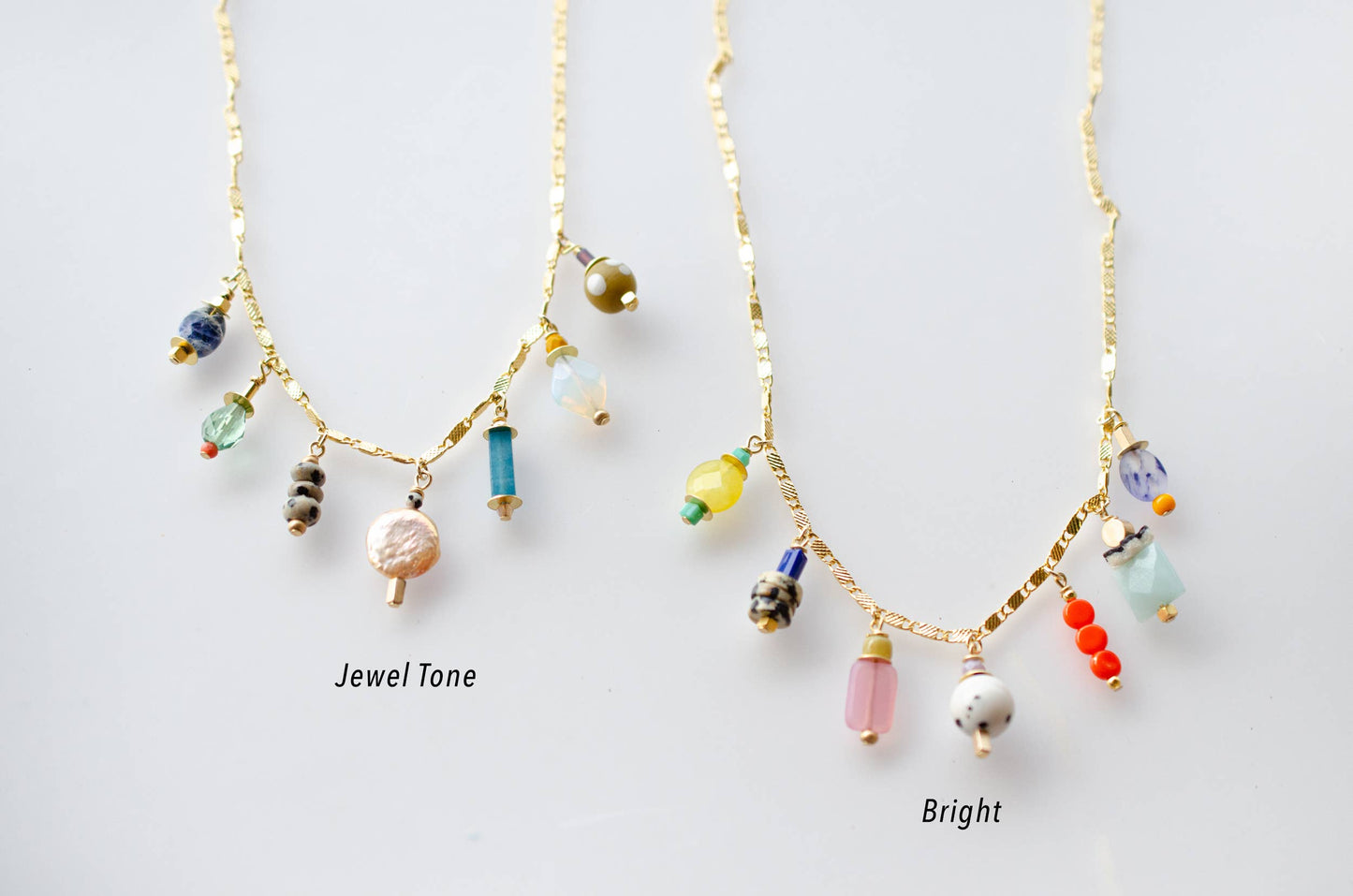 Necklace; Calypso Charm (Bright Beaded Charms, Gold Plated Flat Chain) By Jill Makes