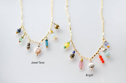 Necklace; Jewel Charm (Jewel Tones, Gold Plated Flat Chain) By Jill Makes