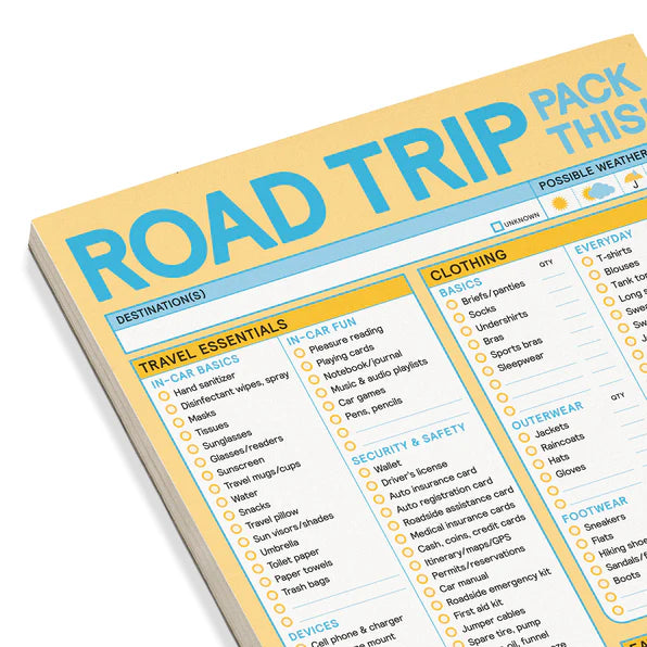 Notepad; Road Trip Pad, Pack This (60 Sheets)