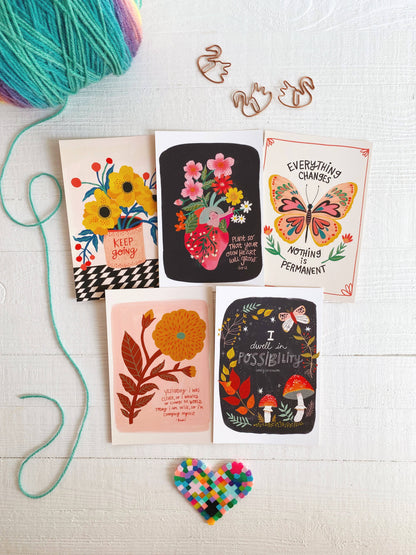 Postcard Set; Encouragement Quote (10 postcards) By Dream Folk Studio