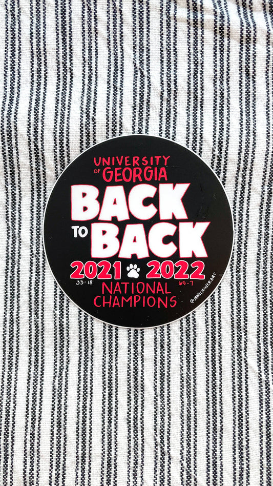 Vinyl Sticker; UGA Back to Back Champs