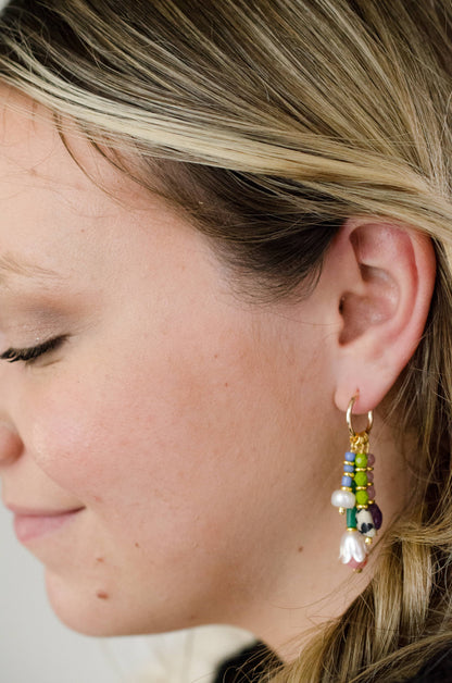 Earrings; Pastel Charm Dangle By Jill Makes (Gold, Handmade)