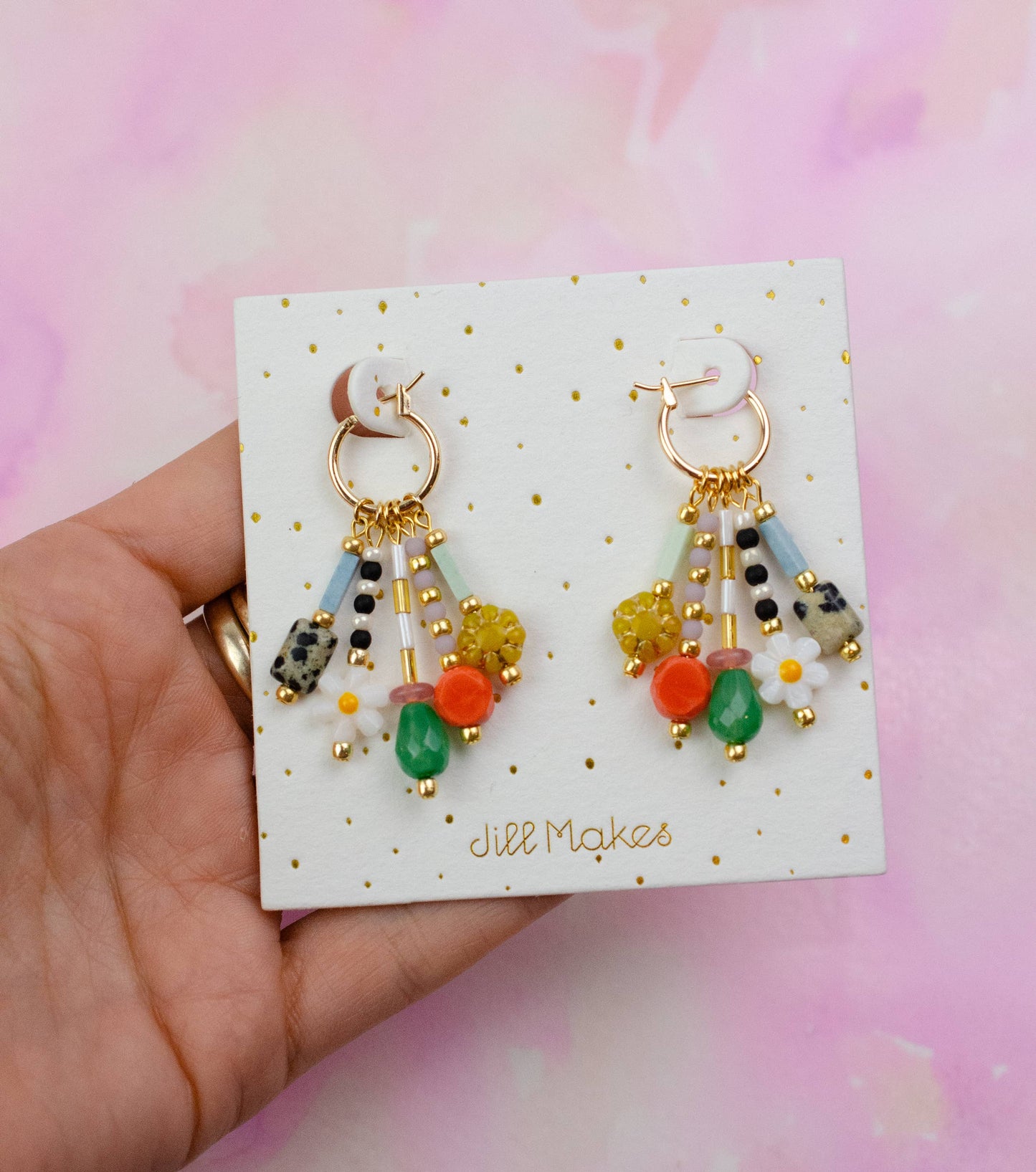 Earrings; Della Dangle (Colorful Beaded Charms, Gold Plated) By Jill Makes