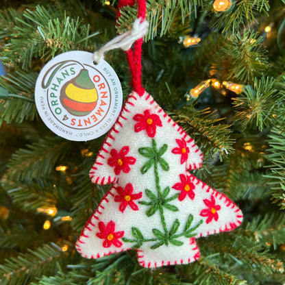 Embroidered Ornament; White Christmas Tree (Handmade)