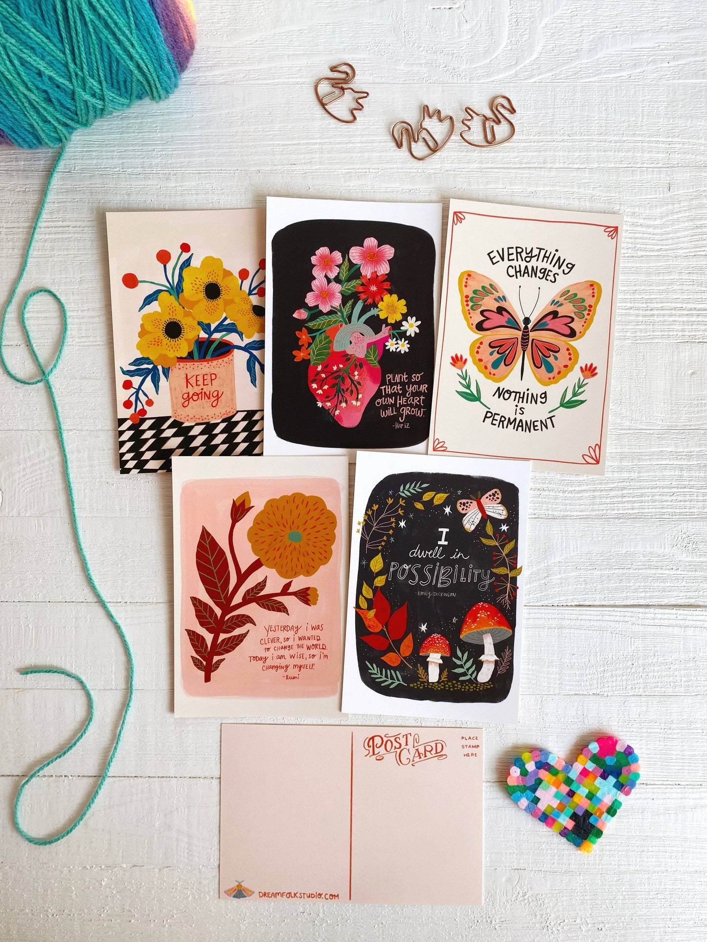 Postcard Set; Encouragement Quote (10 postcards) By Dream Folk Studio