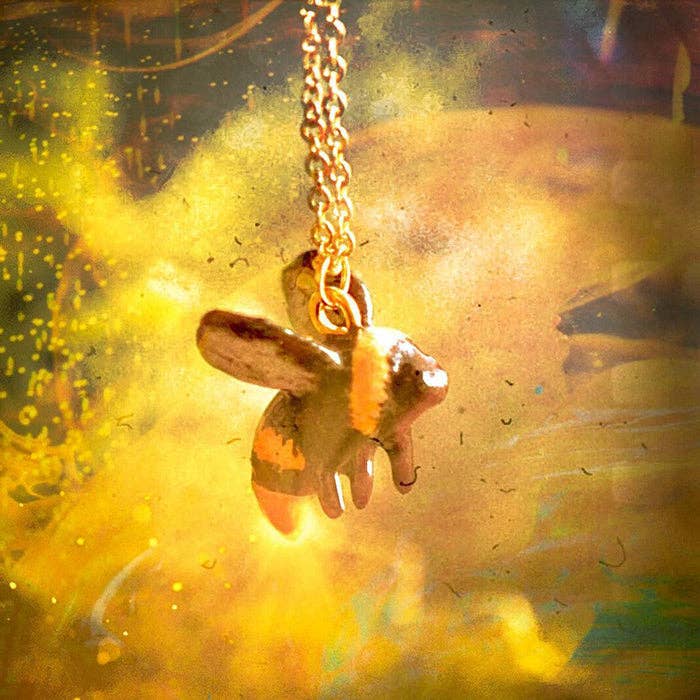 Necklace; Midas Bee By Camp Hollow (Hand-Painted Porcelain, 24K Gold Steel Chain)