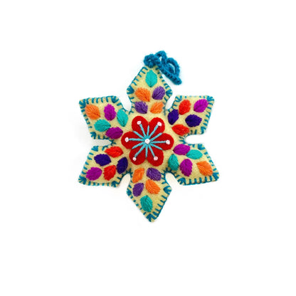 Embroidered Ornament; Colorful Pointed Snowflakes (Handmade)