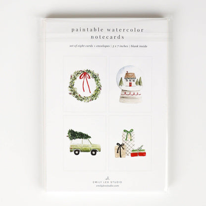 Paintable Notecard Set; Christmas Cheer (Set of 8 Notecards & Envelopes)