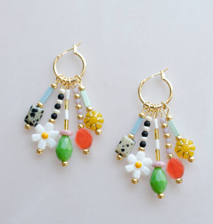 Earrings; Della Dangle (Colorful Beaded Charms, Gold Plated) By Jill Makes