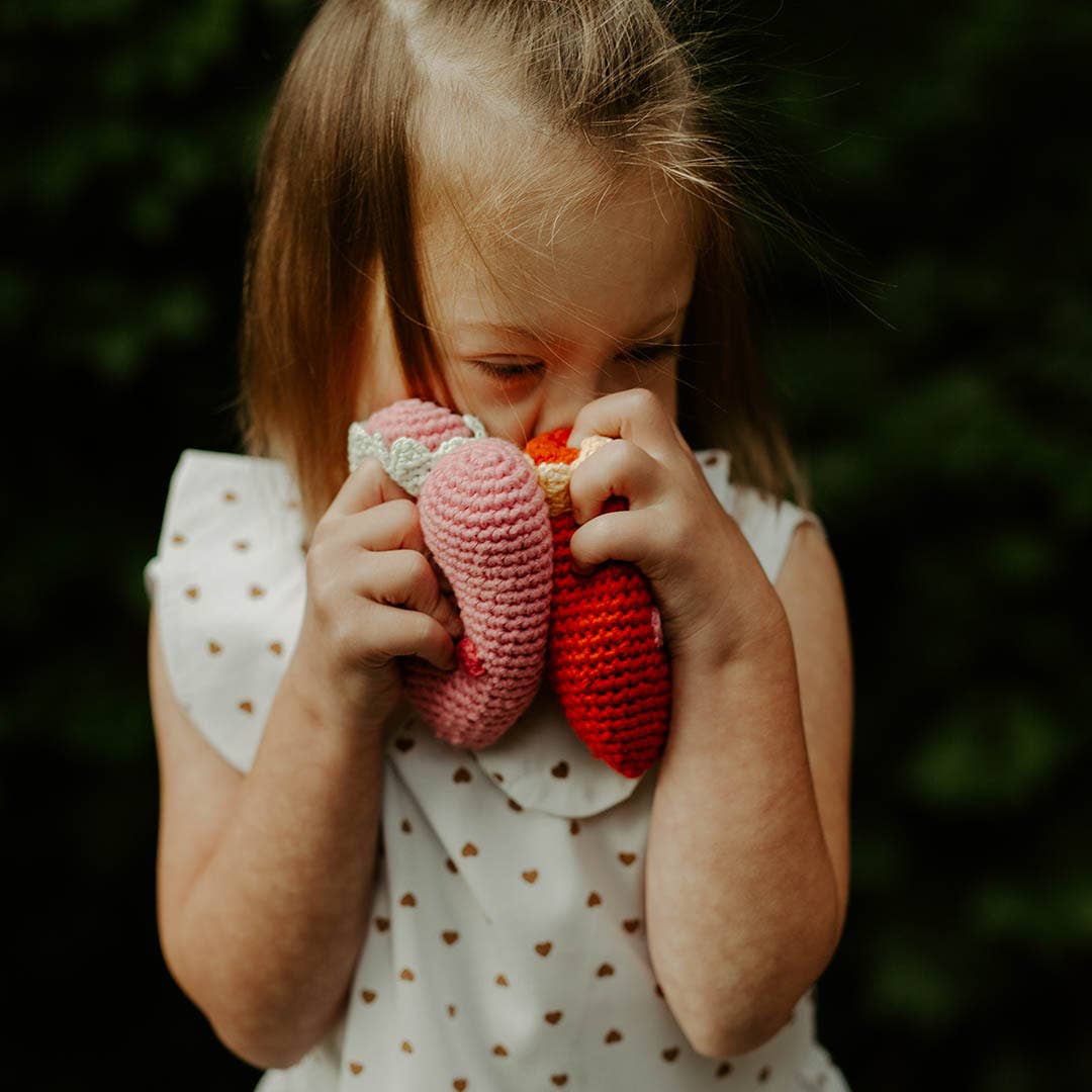 Crochet Rattle; Friendly Heart, Red (Handmade Plush Toy)