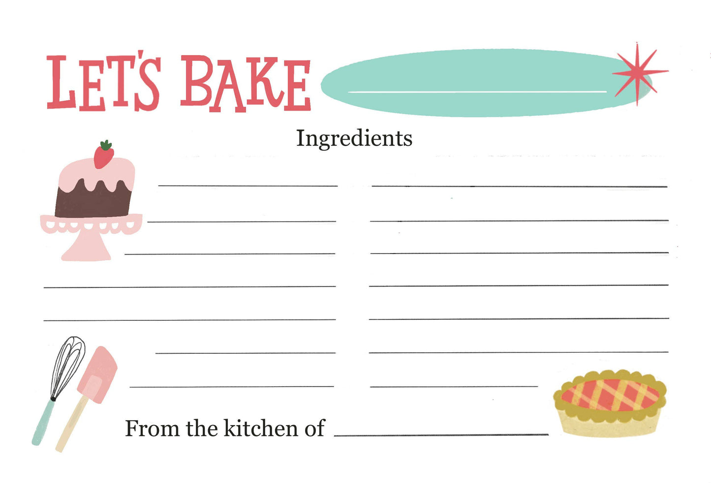 Recipe Cards; Let's Bake (12 Cards)