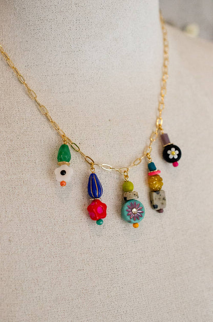 Necklace; Piper Charm (Bright Multi-Color Beads, Gold Plated Link Chain) By Jill Makes