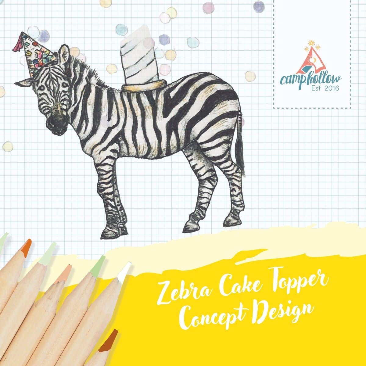 Camp Hollow Cake Topper; Zebra (Hand-Painted Porcelain)