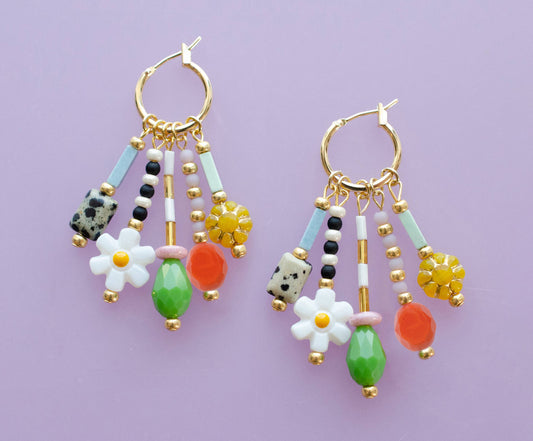 Earrings; Della Dangle (Colorful Beaded Charms, Gold Plated) By Jill Makes