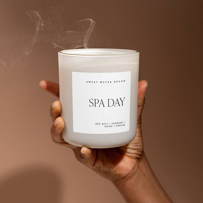 Soy Candle; Spa Day 15 oz (Matte Jar, 70+hrs Burn Time) By Sweet Water Decor