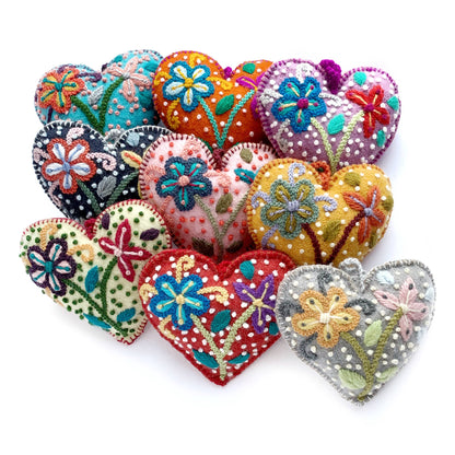 Embroidered Ornament; Colorful Hearts (Handmade)