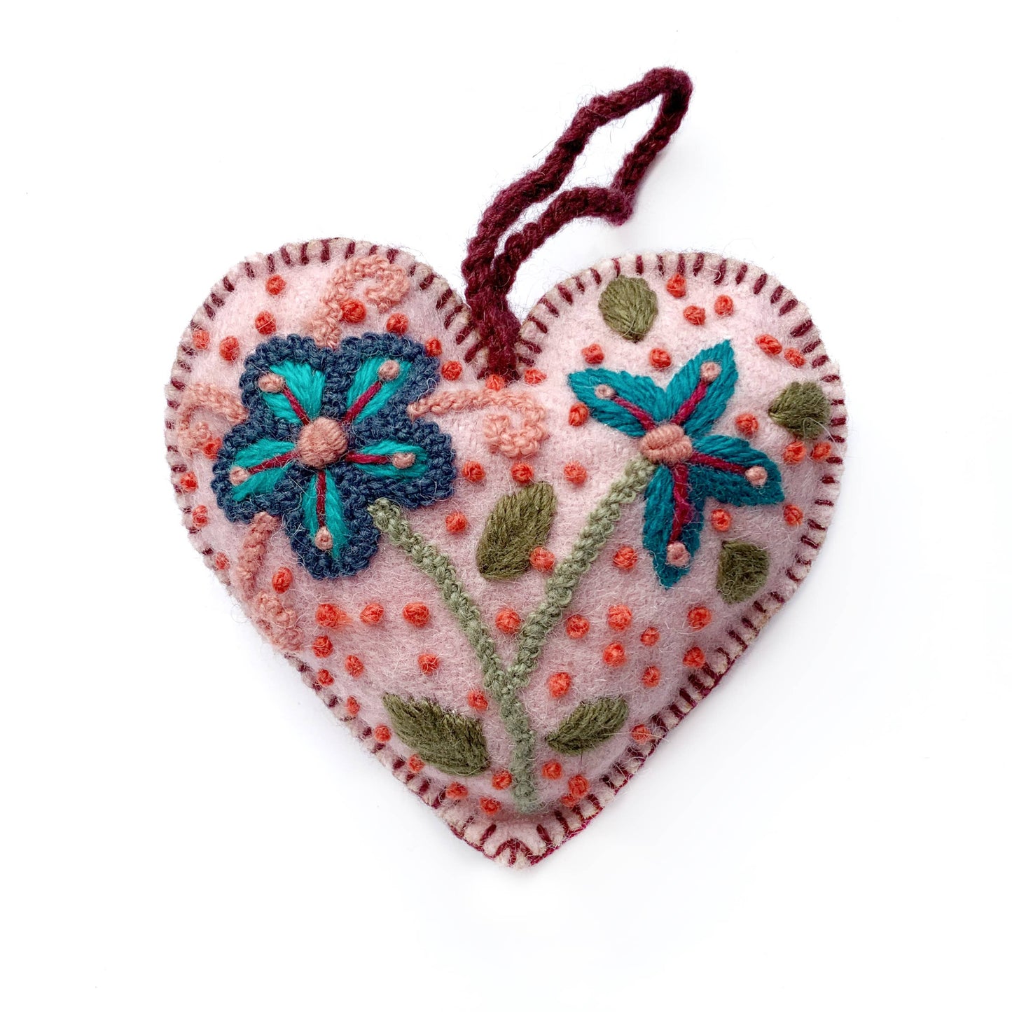 Embroidered Ornament; Colorful Hearts (Handmade)