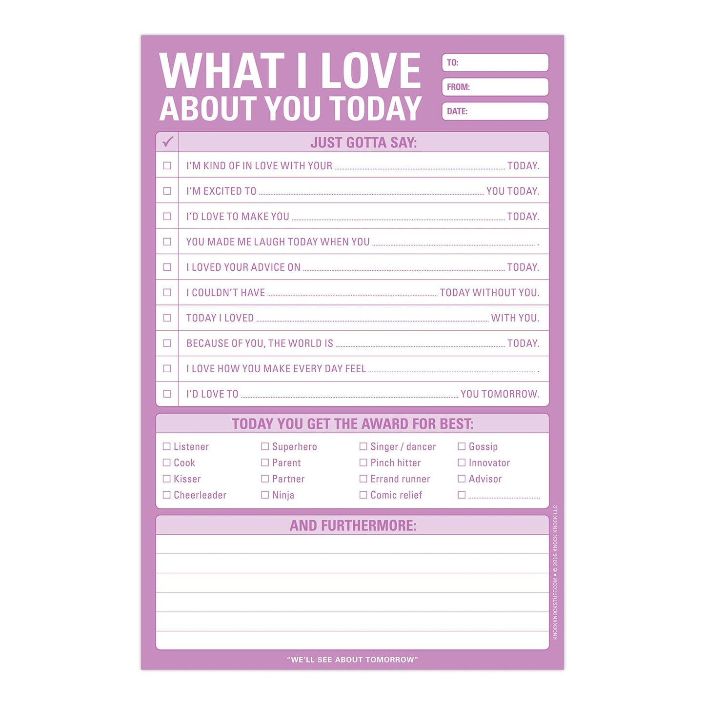 Notepad; What I Love about You Today