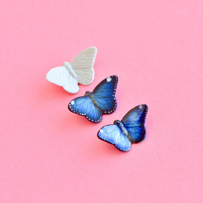 Necklace; Blue Butterfly By Camp Hollow (Hand-Painted Porcelain, 24k Gold Steel Chain)