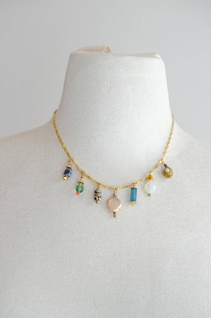 Necklace; Calypso Charm (Bright Beaded Charms, Gold Plated Flat Chain) By Jill Makes