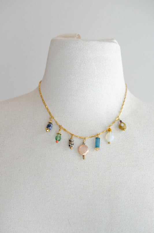 Necklace; Jewel Charm (Jewel Tones, Gold Plated Flat Chain) By Jill Makes