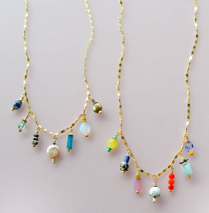 Necklace; Jewel Charm (Jewel Tones, Gold Plated Flat Chain) By Jill Makes