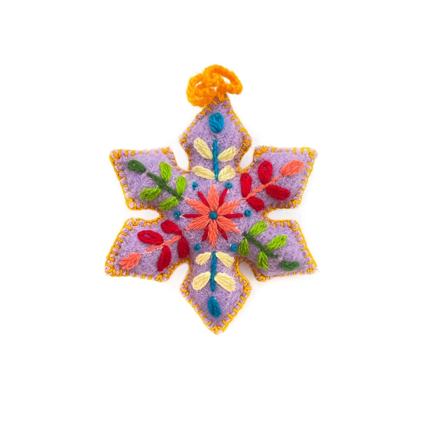 Embroidered Ornament; Colorful Pointed Snowflakes (Handmade)