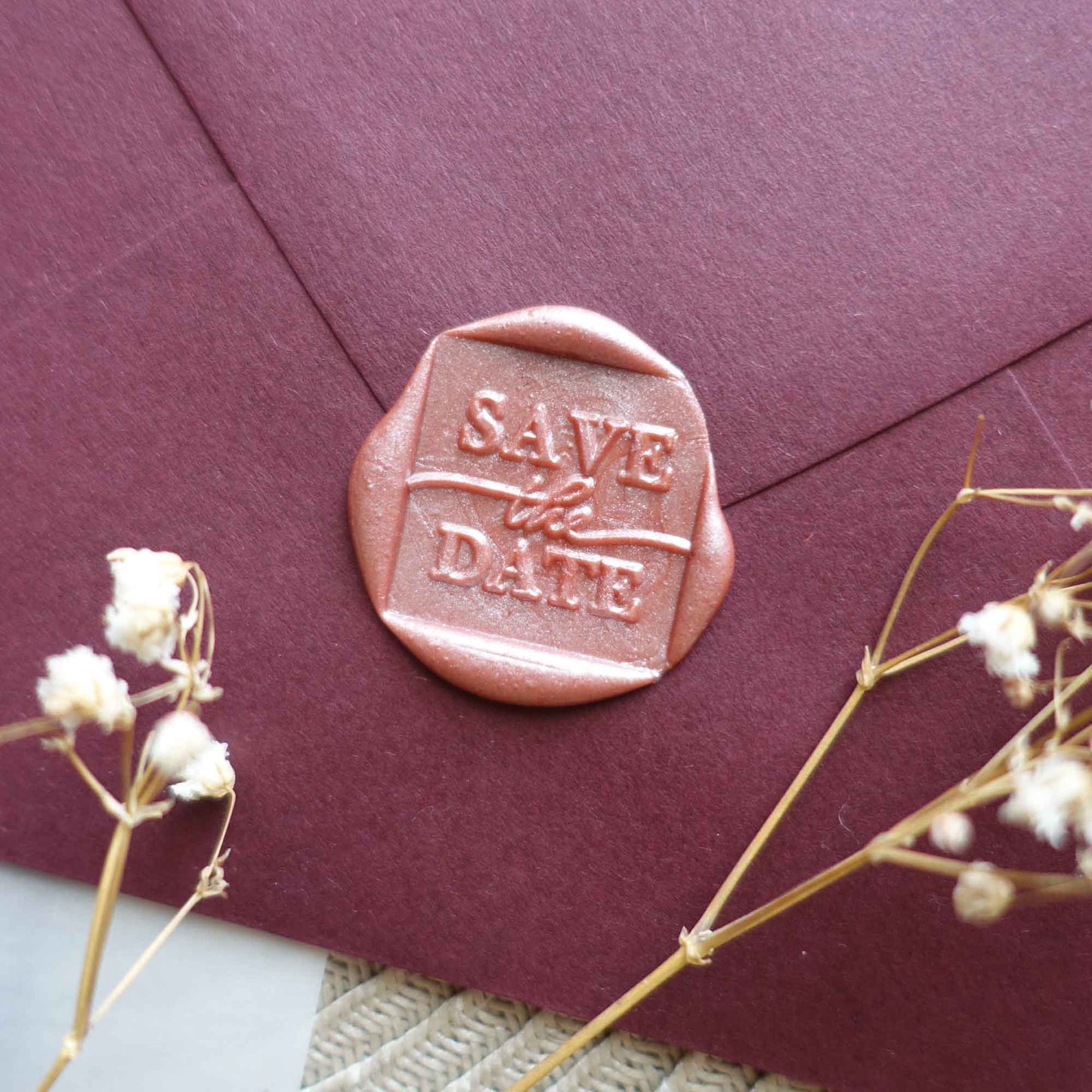 Wax Seal Stamp; Save The Date (Square)