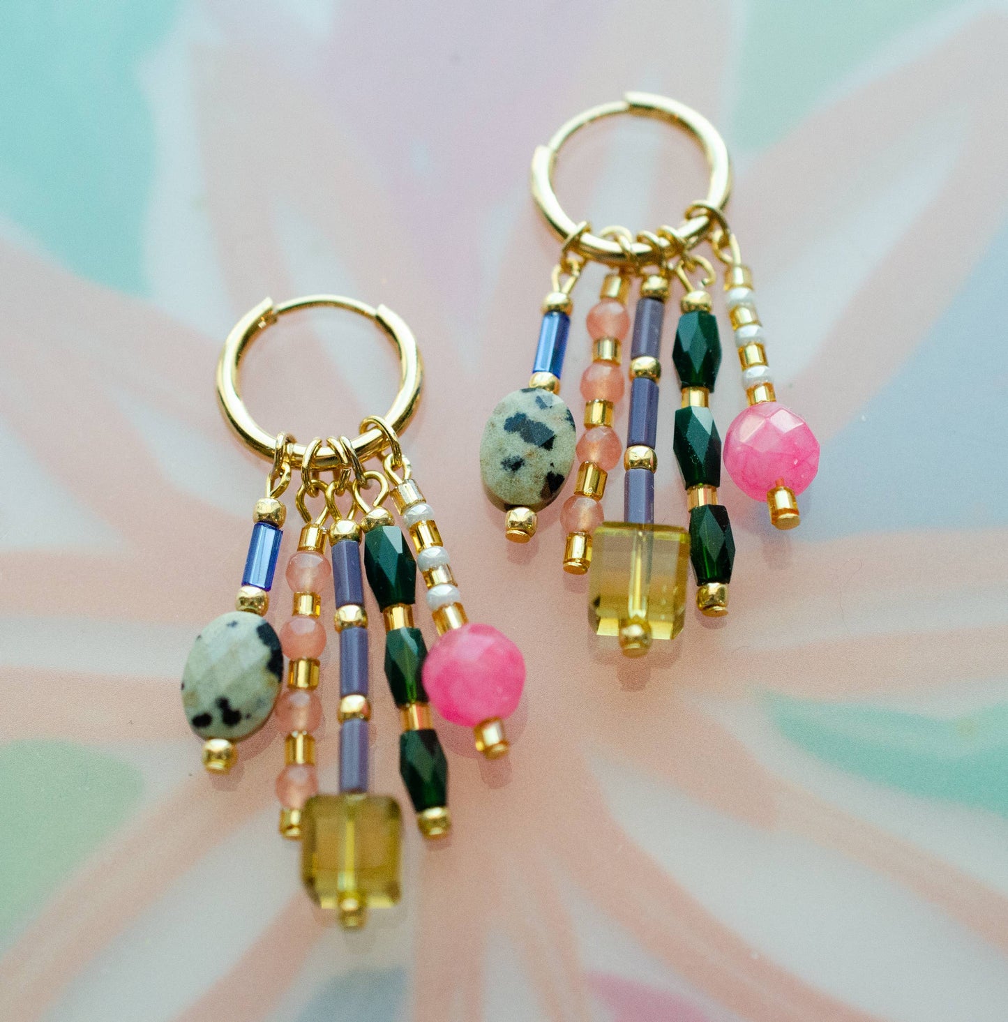 Earrings; Stevie Dangle Beaded Charm (Gold) By Jill Makes