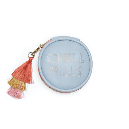 Pill Box With Tassel; Chill Pills (Blue, Vegan Leather)