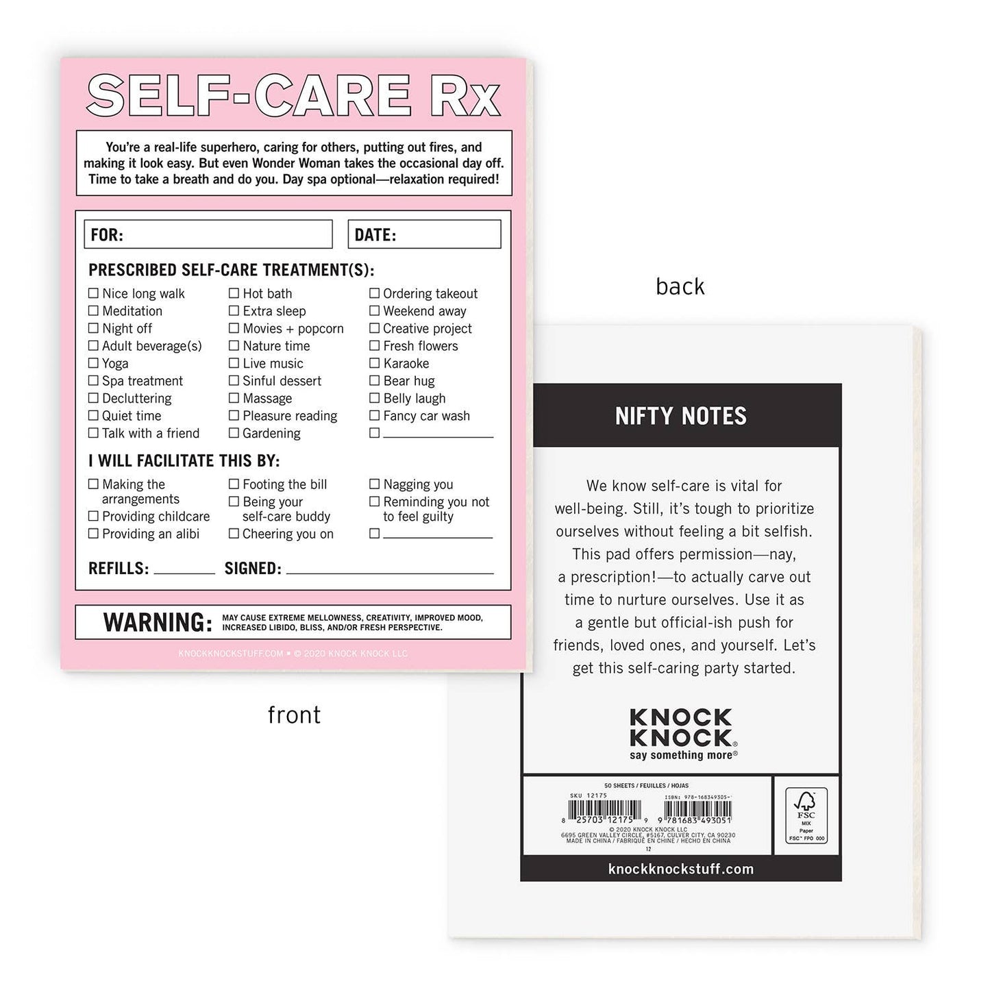 Nifty Notepad; Self-Care RX (Pink, 50 Sheets)