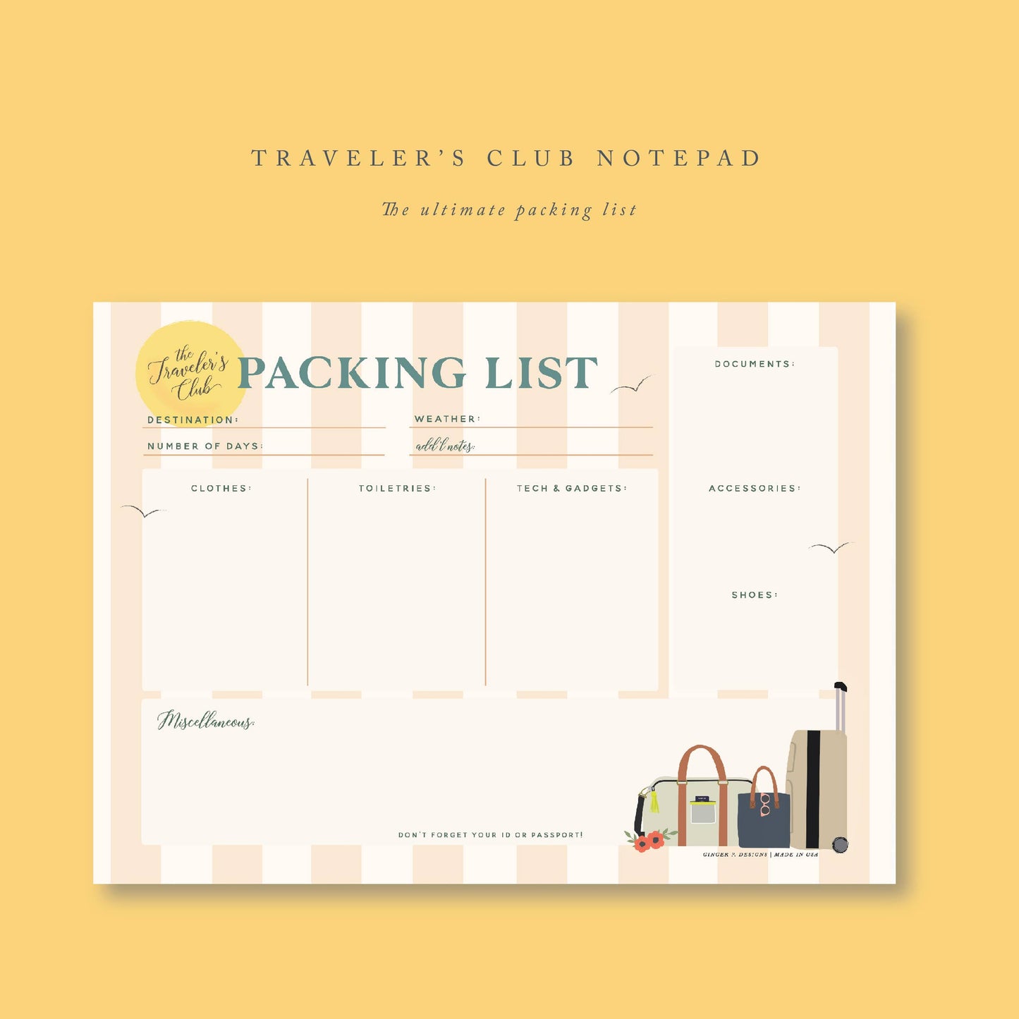 Notepad; Traveler's Packing List