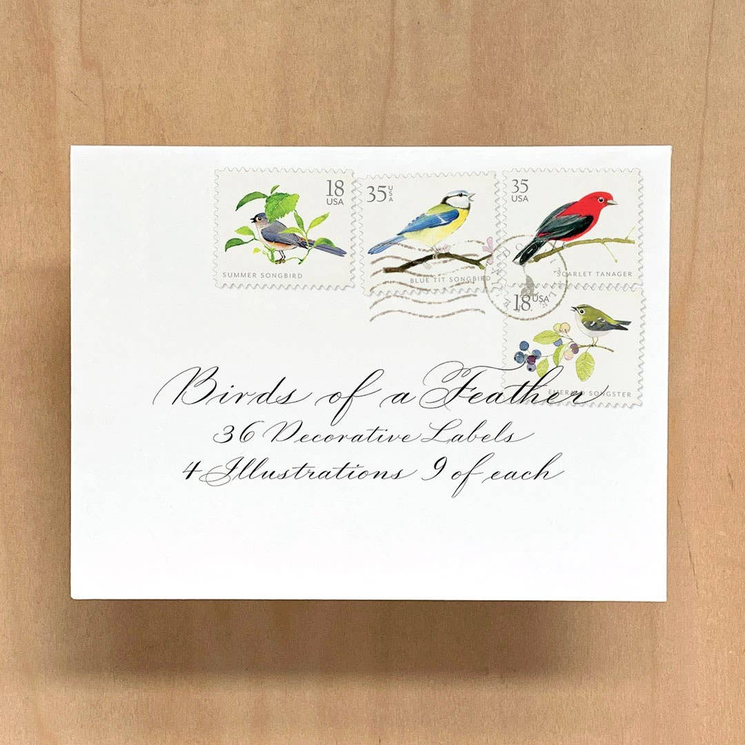 Decorative Label Set; Birds of a Feather (Handmade In The USA, 36 Labels)