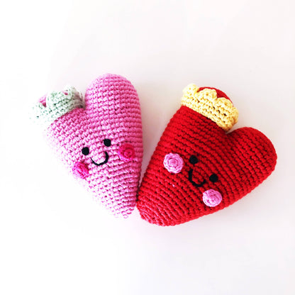 Crochet Rattle; Friendly Heart, Red (Handmade Plush Toy)