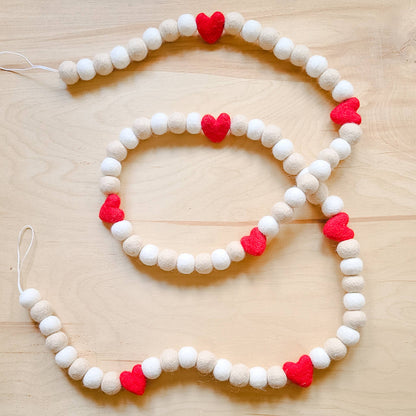 Wool Felt Garland; Red & White Heart (Handcrafted)