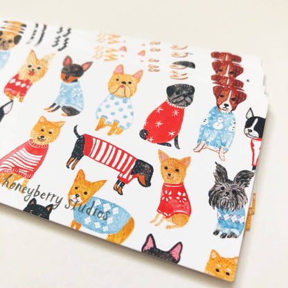 Tiny Note Card Set; Dogs in Sweaters (Set of 10 Flat Cards+Envelopes)