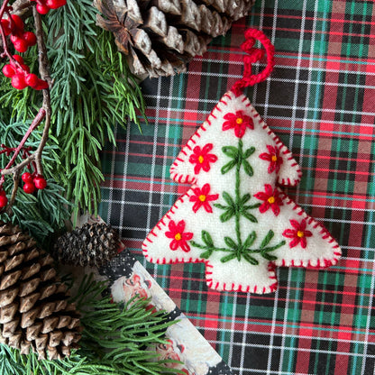 Embroidered Ornament; White Christmas Tree (Handmade)