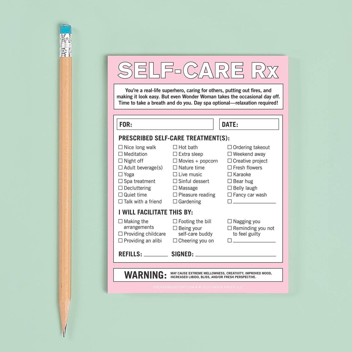 Nifty Notepad; Self-Care RX (Pink, 50 Sheets)