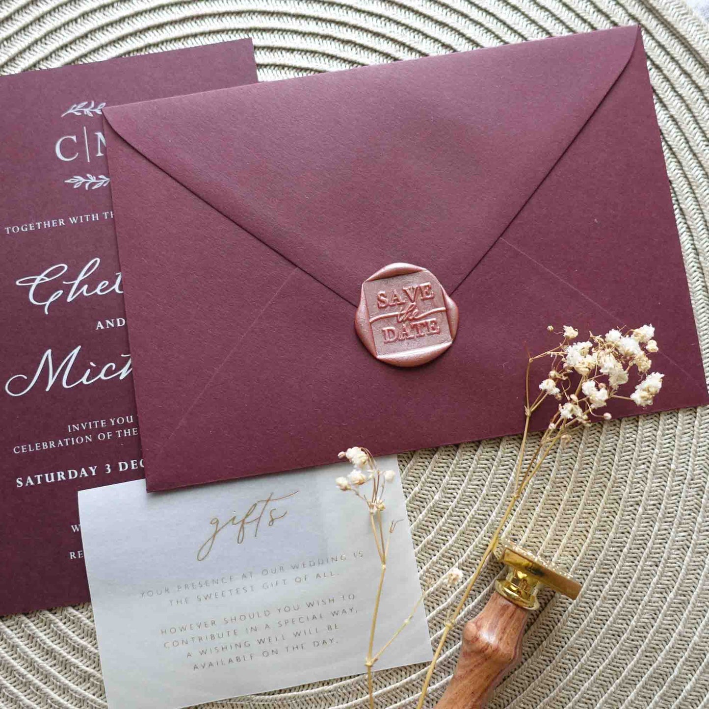 Wax Seal Stamp; Save The Date (Square)