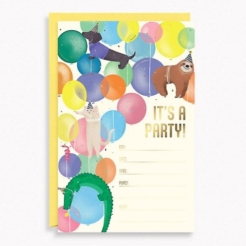 Party Invitations; Party Animals (Set of 10 + Envelopes)