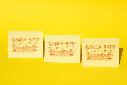 Letterpress Greeting Card; Conga-Rats By M.C. Pressure