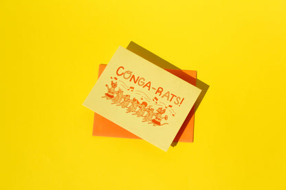 Letterpress Greeting Card; Conga-Rats By M.C. Pressure