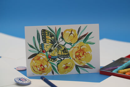 Art Print; Yellow Butterfly in Yellow Flowers (4x6") - Made By Shellie