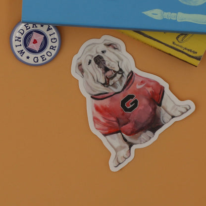 Vinyl Sticker; Sitting Bulldog in UGA Jersey - Made By Shellie