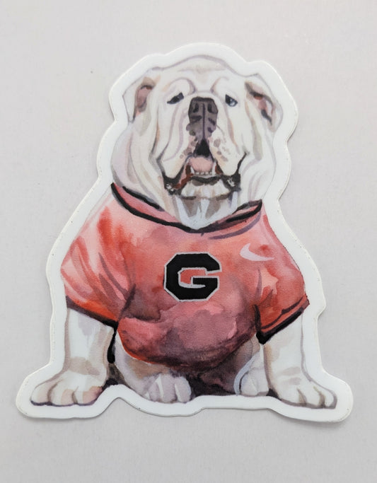 Vinyl Sticker; Sitting Bulldog in UGA Jersey - Made By Shellie