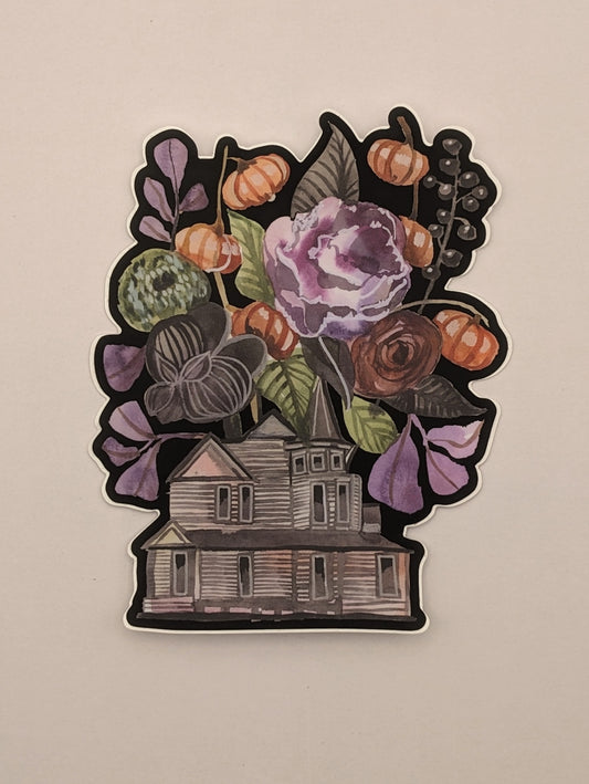 Vinyl Sticker; Floral Haunted House - Made By Shellie