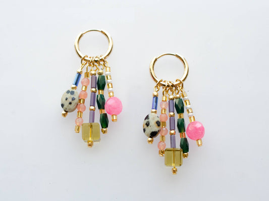 Earrings; Stevie Dangle Beaded Charm (Gold) By Jill Makes